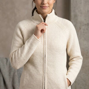 Unbranded Women’s Full Zip Sweater Cream Chunky Knit Coastal Grandma M